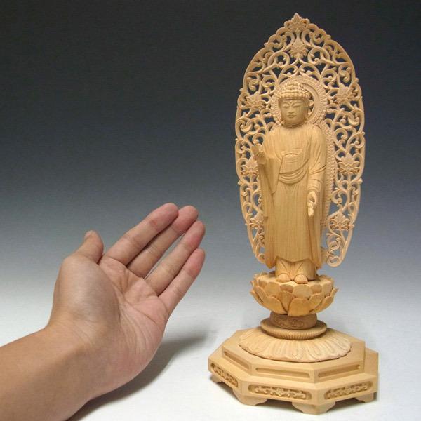 阿弥陀如来 立像 高さ26cm 桧製 木彫り 仏像 : 仏像と縁起物の 阿弥陀如来 立像 高さ26cm 桧製 木彫り 仏像 : 仏像と縁起物の