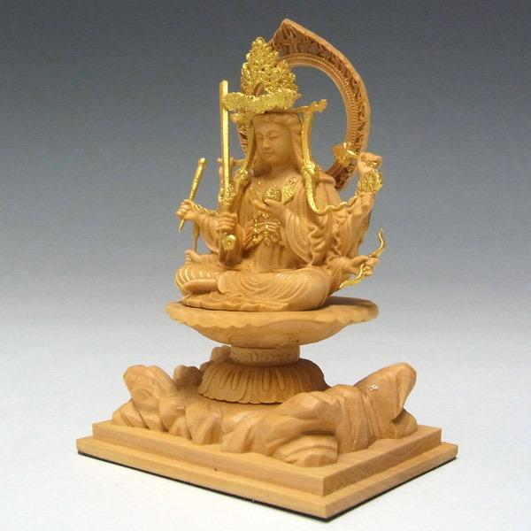 木彫り 仏像 金彩八臂弁財天 坐像 高さ10cm 柘植製 弁才天