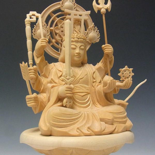 八臂弁財天 八臂弁才天 高さ27cm 桧製 木彫り 仏像 : 仏像と縁起物の