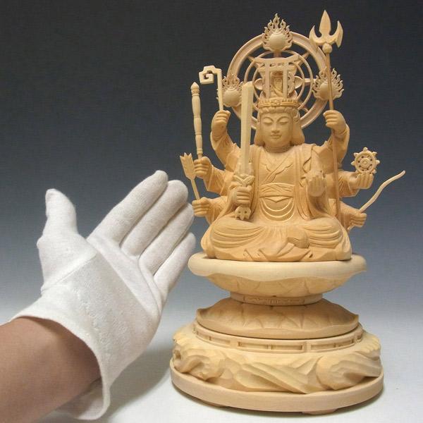 八臂弁財天 八臂弁才天 高さ27cm 桧製 木彫り 仏像 : 仏像と縁起物の