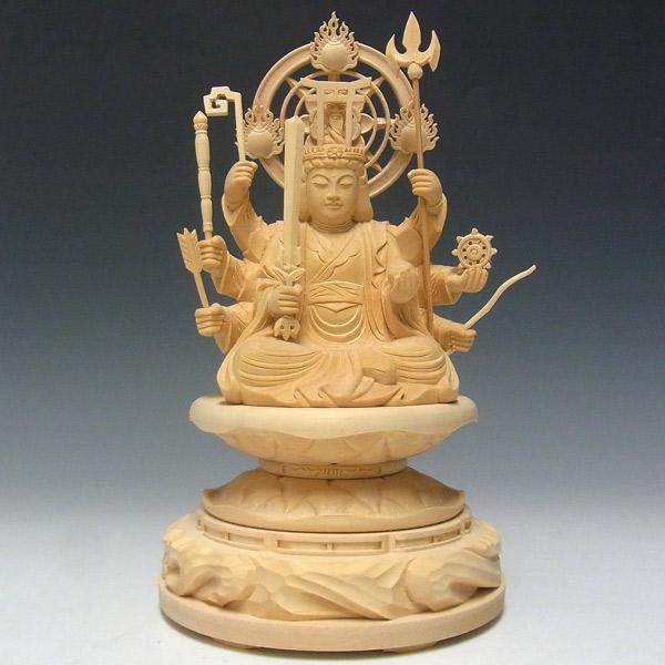 八臂弁財天 八臂弁才天 高さ27cm 桧製 木彫り 仏像 : 仏像と縁起物の