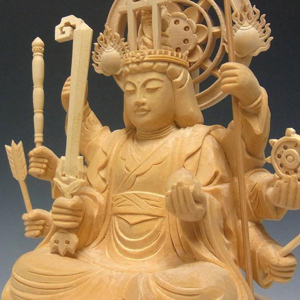 【修縁堂】八臂弁財天 木彫り 仏像 八臂弁財天像 座像 仏教美術 八臂弁財天 八臂弁才天 高さ27cm 桧製 木彫り 仏像 : 仏像と縁起物の