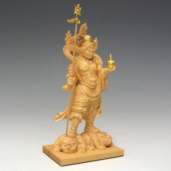 木彫り 仏像 金彩毘沙門天 立像 高さ11.5cm 柘植製 : 仏像と 木彫り 仏像 金彩毘沙門天 立像 高さ11.5cm 柘植製 : 仏像と