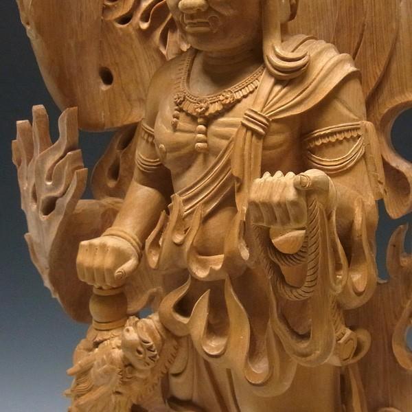 火炎不動明王 立像 倶利伽羅火炎巻光背 高さ72cm 桧製 木彫り