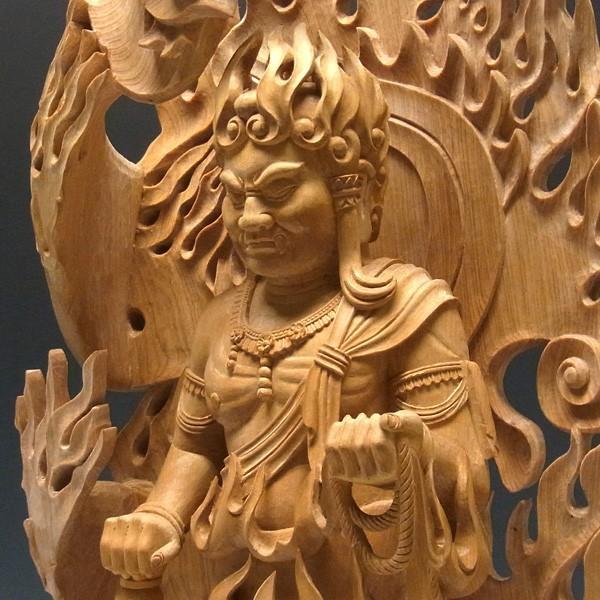火炎不動明王 立像 倶利伽羅火炎巻光背 高さ72cm 桧製 木彫り