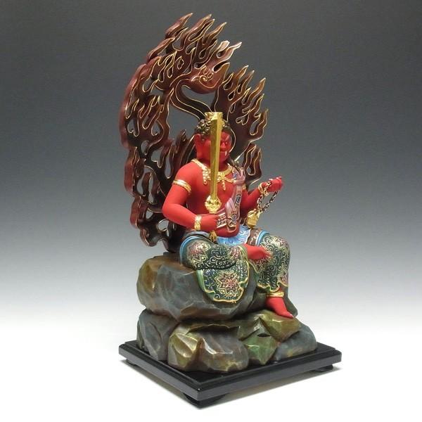 決算特価中　希少掛軸★不動明王半跏坐像図 沙羅應画★高さ：約160cm 彩色不動明王 半跏坐像 高さ45cm 楠製 木彫り 仏像 : 仏像と