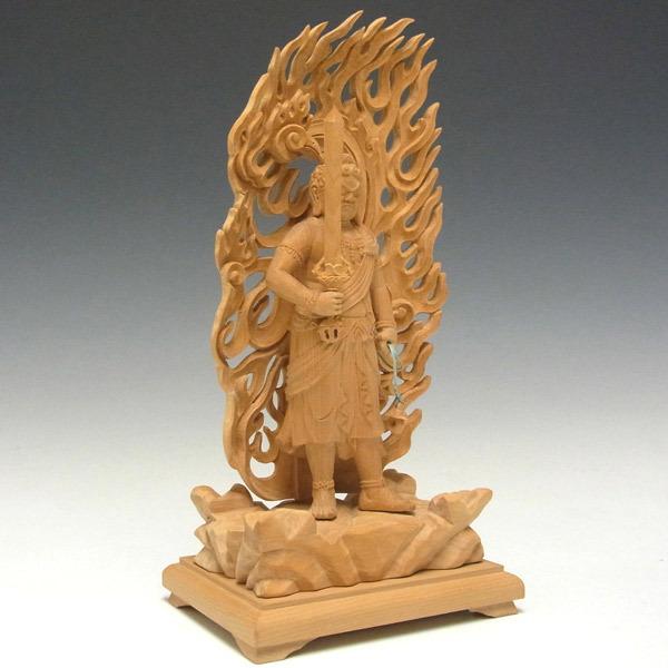 総ケヤキ材　仏教工芸品　木彫仏像　極上彫　不動明王立像 井波彫刻 仏教工芸品 総ケヤキ製 一刀彫 極上彫 木彫仏像
