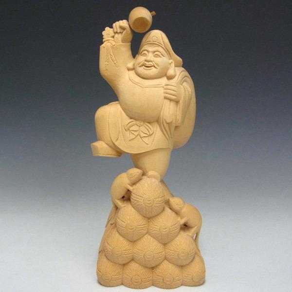 木彫り 大黒天 高さ24cm 置物 ねずみ付き 七福神 縁起物 : 仏像 木彫り 大黒天 高さ24cm 置物 ねずみ付き 七福神 縁起物 : 仏像