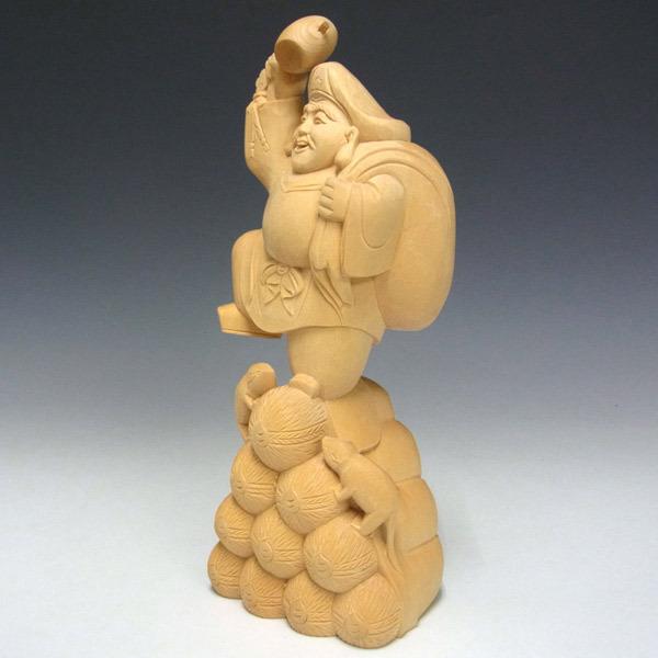 木彫り 大黒天 高さ24cm 置物 ねずみ付き 七福神 縁起物 : 仏像 木彫り 大黒天 高さ24cm 置物 ねずみ付き 七福神 縁起物 : 仏像