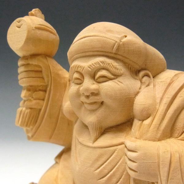 木彫り 大黒天 高さ9cm 置物 ねずみ付き 七福神 縁起物 : 仏像と