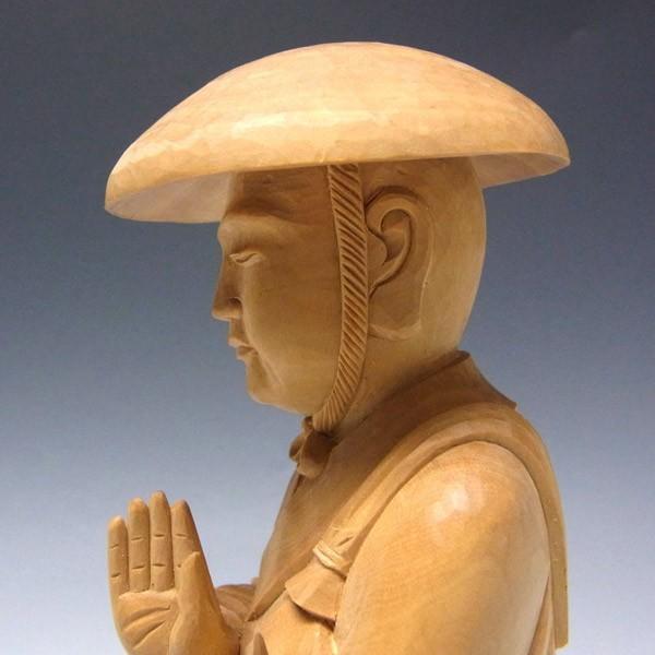 修行大師（笠被り） 高さ24cm 柘植製 木彫り 仏像 弘法大師 空海
