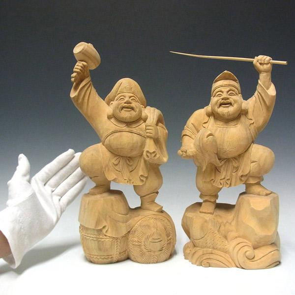 木彫り 恵比寿大黒 置物 高さ33cm 楠製 : 仏像と縁起物の専門店 龍祥