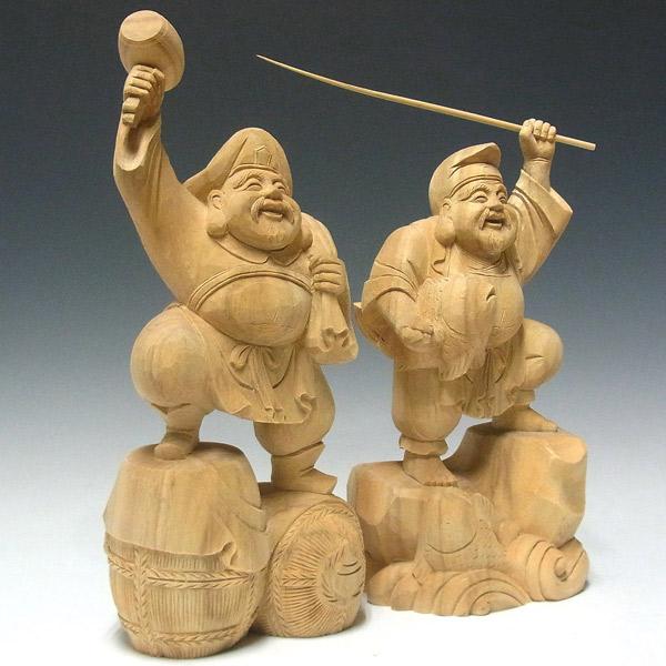 木彫り 恵比寿大黒 置物 高さ33cm 楠製 : 仏像と縁起物の専門店 龍祥