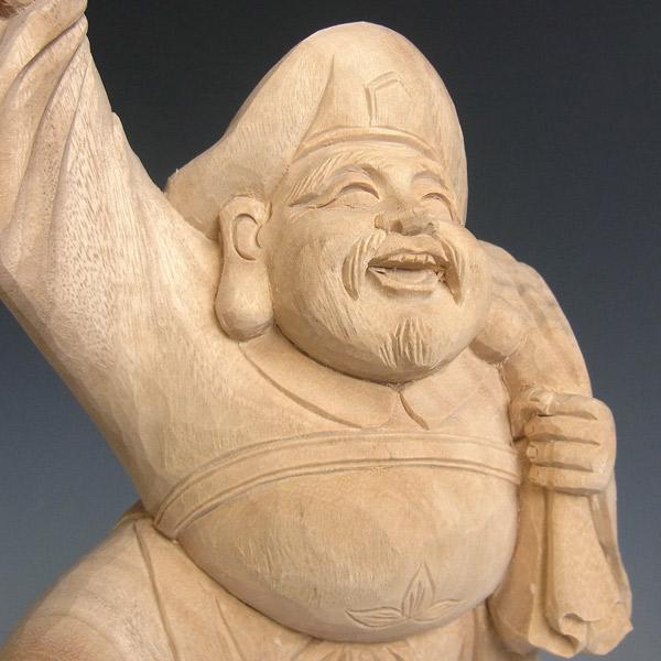 魚上　恵比寿　楠淡彩　木像　置物　アンティーク　縁起物 魚上恵比寿楠淡彩木像置物アンティーク縁起物