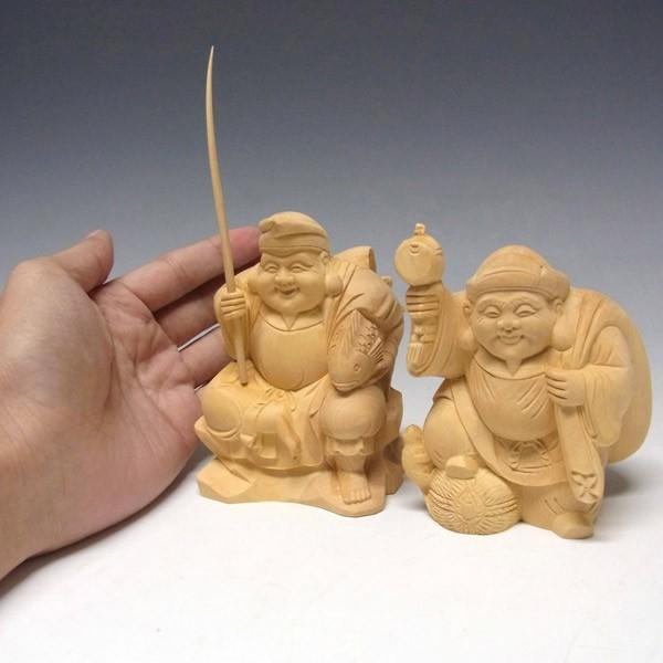 本黄楊木(ツゲ)恵比寿 大黒天 大黒天 大黒様 恵比寿様 恵比寿天 15cm 商売繁盛 神棚 七福神 金