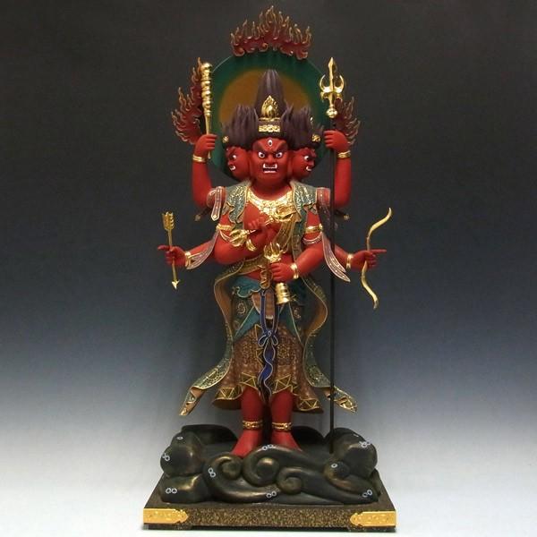 彩色三宝荒神 立像 高さ84cm 楠製 木彫り 仏像 : 仏像と縁起物の専門店 