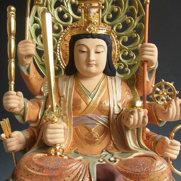 【修縁堂】八臂弁財天 木彫り 仏像 八臂弁財天像 座像 仏教美術 八臂弁財天 八臂弁才天 高さ60cm 楠製 木彫り 仏像 : 仏像と縁起物の