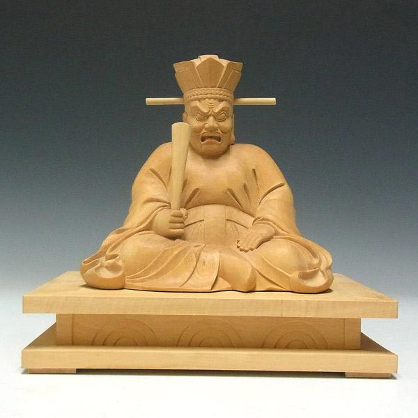 閻魔大王 坐像 高さ22cm 柘植製 木彫り 仏像 : 仏像と縁起物の