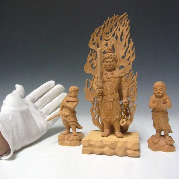 桃山時代　木彫不動明王　高さ約23㎝　東さ7-1124② 不動三尊像 不動明王 二童子 高さ22cm 柘植製 木彫り 仏像 : 仏像と