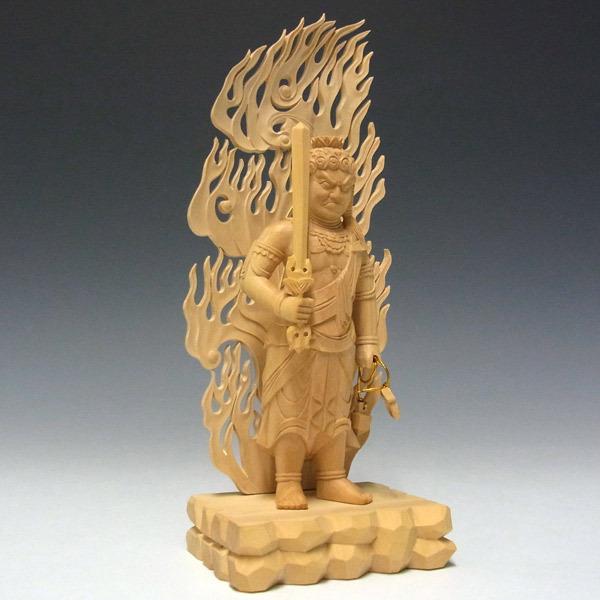 不動明王 立像 高さ22cm 柘植製 木彫り 仏像 : 仏像と縁起物の