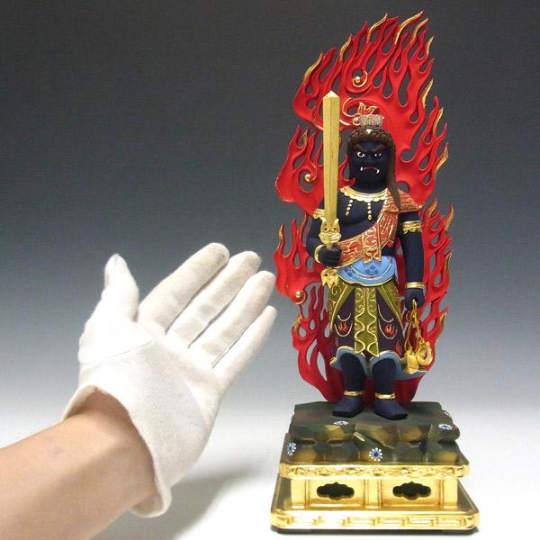 彩色不動明王 立像 高さ30cm 椴木製 木彫り 仏像 : 仏像と縁起物