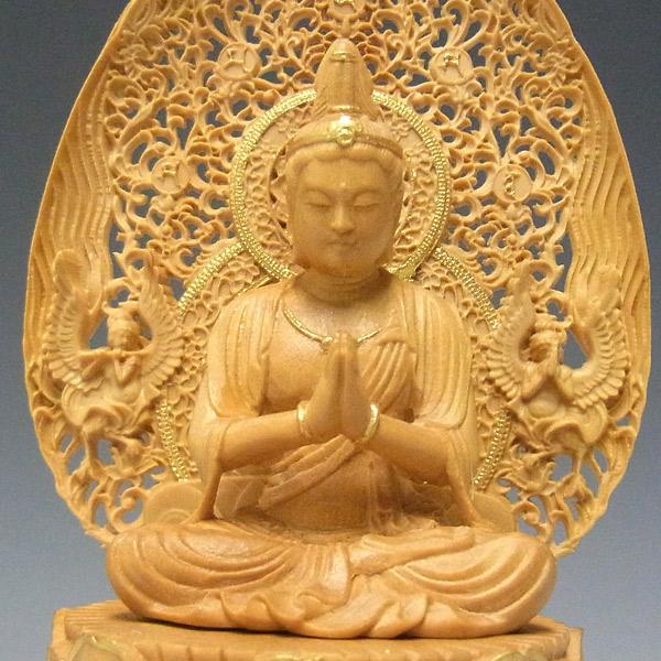 木彫り 仏像 金彩普賢菩薩 騎象像 高さ18.5cm 柘植製 : 仏像と縁起物の