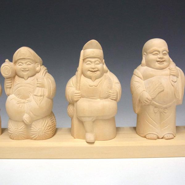 木彫り仏像 光背付き 北山上信 七福神 2体セット 木彫り 七福神セット (大) 桧製 7柱セット 縁起物 置物 : 仏像と