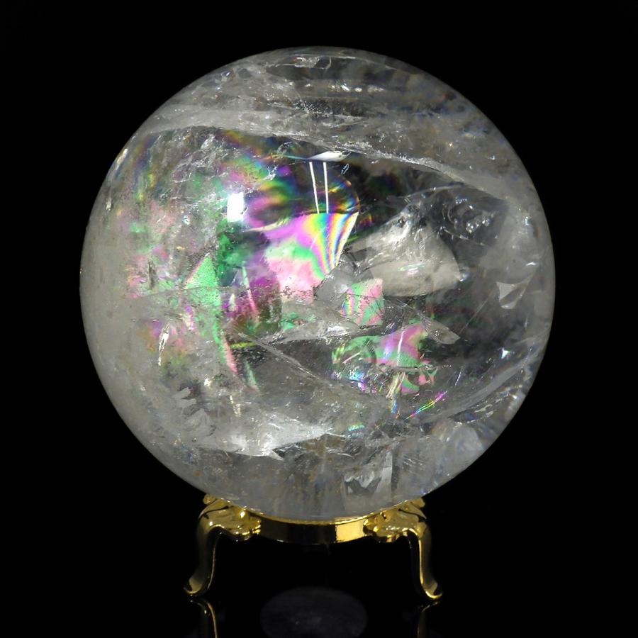 レムリアン水晶球 直径96mm ブラジル産 金属台付き レインボー