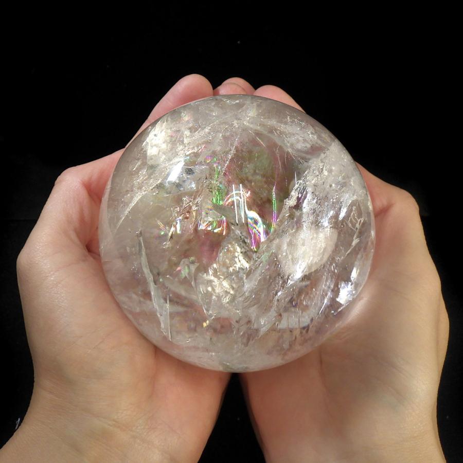 レムリアン水晶球 直径96mm ブラジル産 金属台付き レインボー