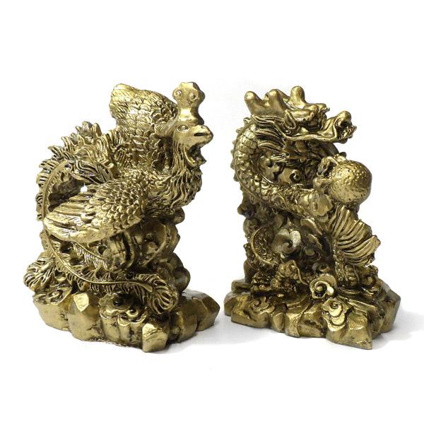 龍と鳳凰 置物 セット 8cm 風水 アイテム グッズ : 仏像と縁起物の専門