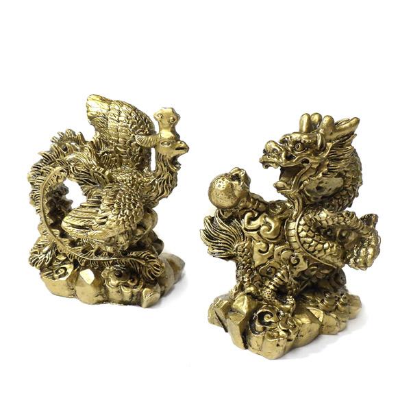 龍と鳳凰 置物 セット 8cm 風水 アイテム グッズ : 仏像と縁起物の専門