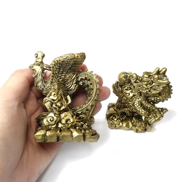 龍と鳳凰 置物 セット 8cm 風水 アイテム グッズ : 仏像と縁起物の専門