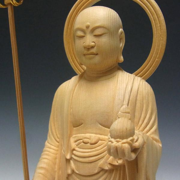 【修縁堂】特上彫 木彫仏像 地蔵菩薩 地蔵尊 座像 一刀彫 天然木檜材 仏教工芸 最高級 木彫仏像 観音菩薩座像 彫刻 一刀彫 天然木檜材 仏教工芸 F