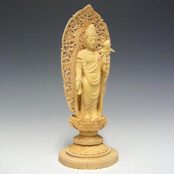 仏教美術　木彫　観音菩薩立像　仏像　置物　在銘　高さ約46cm　V　8764 木彫り 仏像 如意輪観音 フィギュア 如意輪観音像 座像 仏教美術 置物