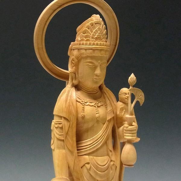 子安観音 立像 高さ30cm 柘植製 木彫り 仏像_7