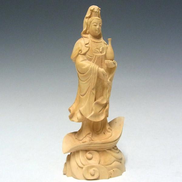 聖観音菩薩 立像 高さ17cm 柘植製 木彫り 仏像 : 仏像と縁起物の専門店