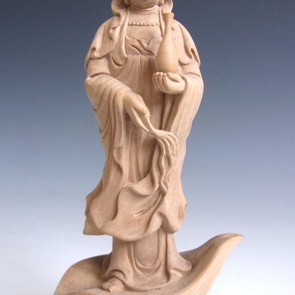 聖観音菩薩 立像 高さ17cm 水柘植製 木彫り 仏像 : 仏像と縁起物の専門