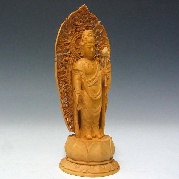 聖観音菩薩 立像 高さ15cm 柘植製 木彫り 仏像 : 仏像と縁起物の専門店