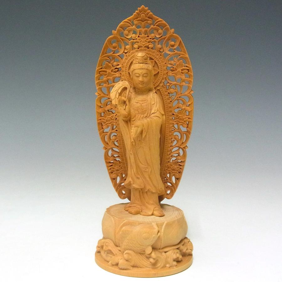 楊柳観音 立像 高さ15cm 柘植製 木彫り 仏像 : 仏像と縁起物の