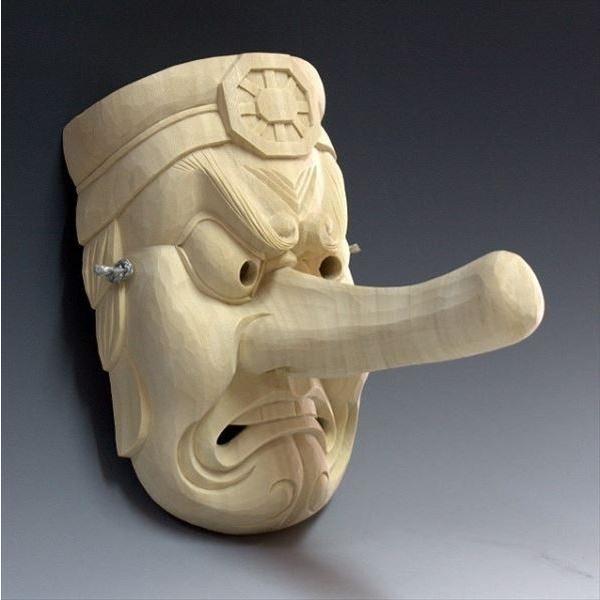 天狗面 お面 工芸品 一刀彫り 手彫り 木彫りコレクション 木彫り 天狗 お面 Amazon.co.jp: 木彫り 大天狗面 壁掛け用 お面