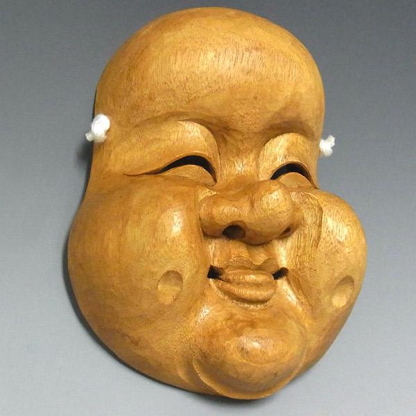 古色お多福面 木彫り 楠面 お面 おたふく : 仏像と縁起物の専門店 龍祥