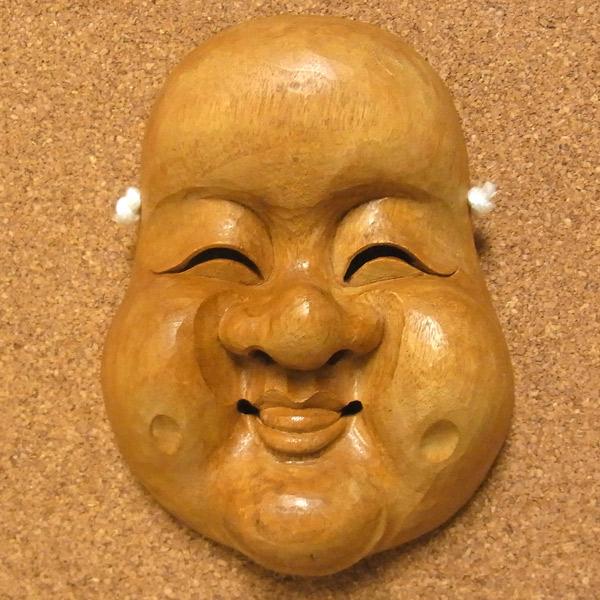 古色お多福面 木彫り 楠面 お面 おたふく : 仏像と縁起物の専門店 龍祥