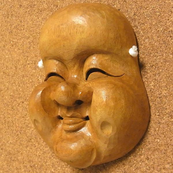 古色お多福面 木彫り 楠面 お面 おたふく : 仏像と縁起物の専門店 龍祥