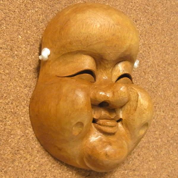 古色お多福面 木彫り 楠面 お面 おたふく : 仏像と縁起物の専門店 龍祥
