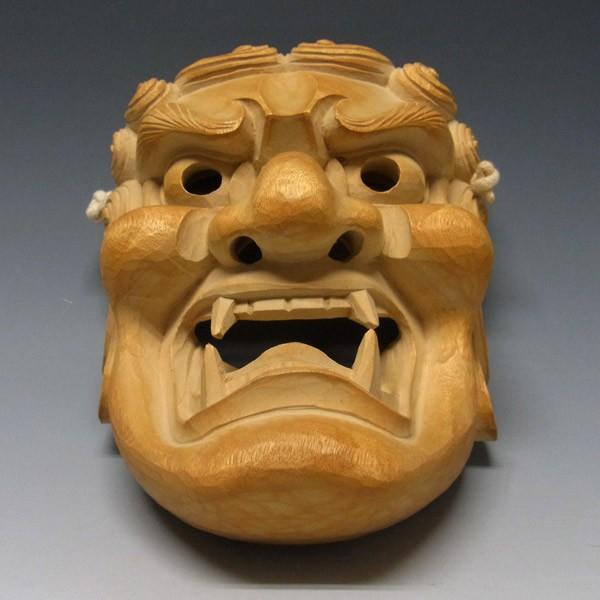 不動明王面 砥の粉オイル仕上げ 木彫り 楠面 お面 : 仏像と縁起物の