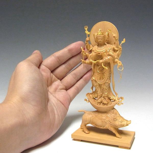 木彫り 仏像 金彩摩利支天 立像 高さ13cm 柘植製 : 仏像と縁起物の専門