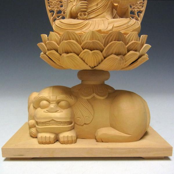 文殊菩薩 騎獅像 獅子台坐 高さ26cm 柘植製 木彫り 仏像 : 仏像と