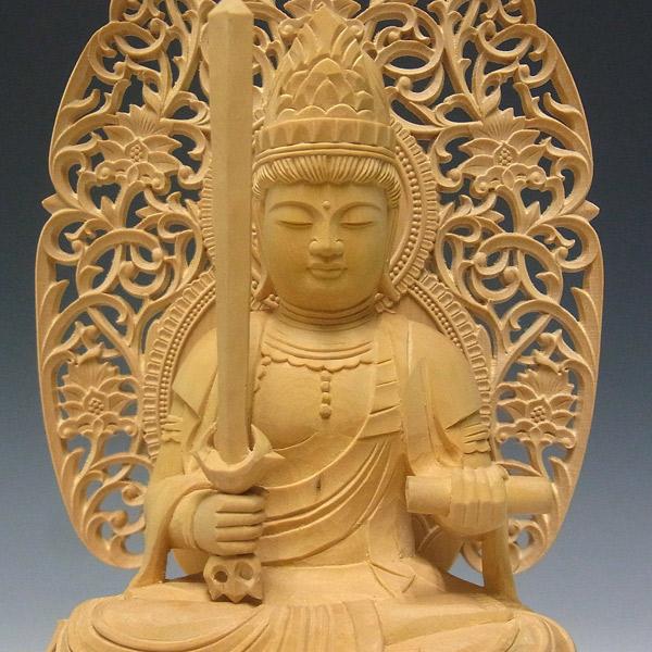 文殊菩薩 騎獅像 獅子台坐 高さ26cm 柘植製 木彫り 仏像 : 仏像と