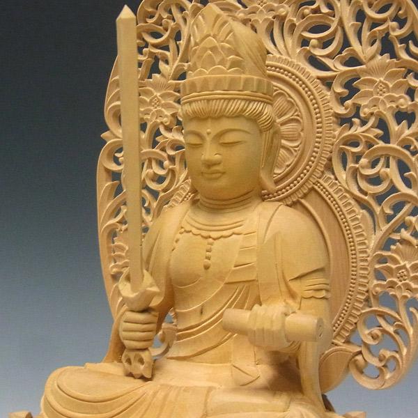 文殊菩薩 騎獅像 獅子台坐 高さ26cm 柘植製 木彫り 仏像 : 仏像と