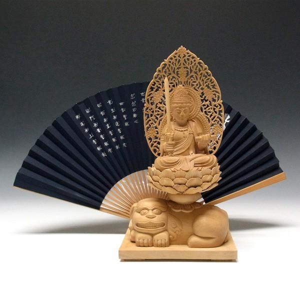 仏像【獅子に観音様座像】 木彫り仏像   手彫り 文殊菩薩像 獅子台坐 高さ26cm 柘植製 木彫り 仏像 : 仏像と